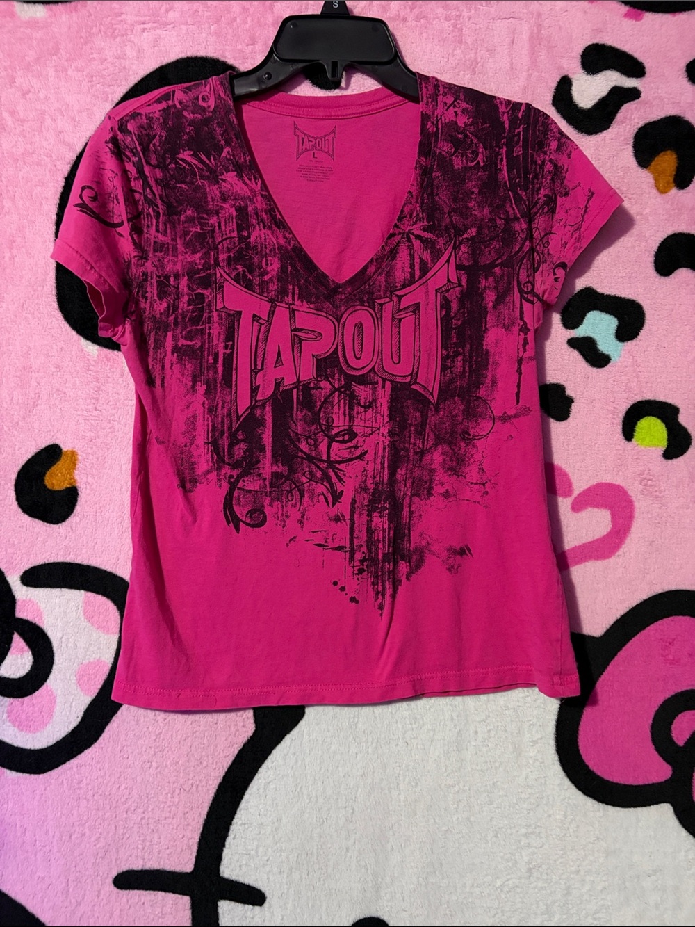 Tapout Hot Pink V-Neck Tee with Black Logo
